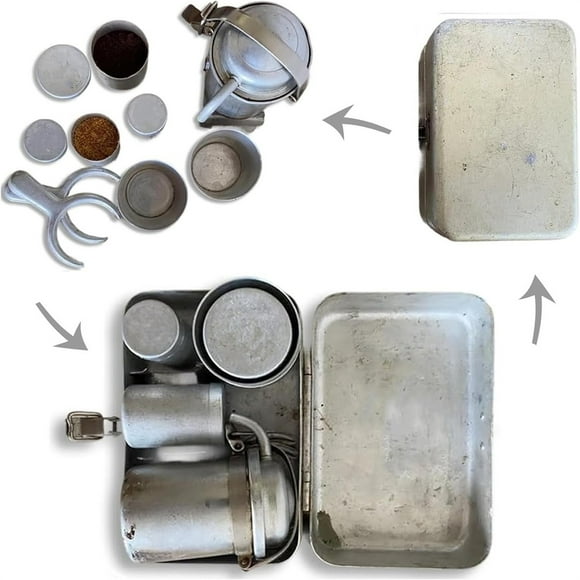 Yonrjhukm Extra Thin Collectors Camping Coffee Kit, Vintage Outdoor Pour Over Coffee Maker Set with Cups and Box, Portable Coffee Brewing Gear for Campers and Coffee Lovers