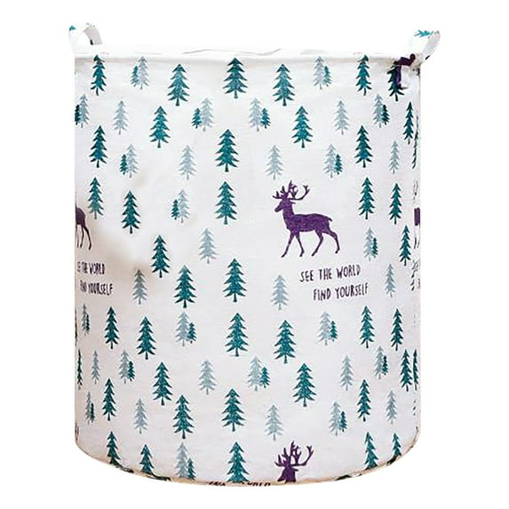 Yonrjhukm Fashion Printed Foldable Laundry Basket Storage Bag, Large Volume Cotton Linen Organizer with Drawstring Closure and Easy Carry Handles