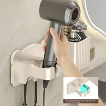 Yonrjhukm Hair Dryer Storage Rack, Wall Mounted Hair Dryer Holder, No Drilling Bathroom Organizer with Accessories Compartments, Durable Plastic, Convenient Hair Styling Tool