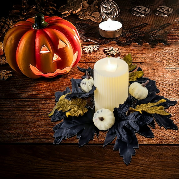 Yonrjhukm Halloween Leaf Pumpkin Decoration, Simulated Flower Candle Wreath for Table, Indoor Outdoor Decor for Home, Wedding, Party, Festival, Eco-Friendly and Odorless