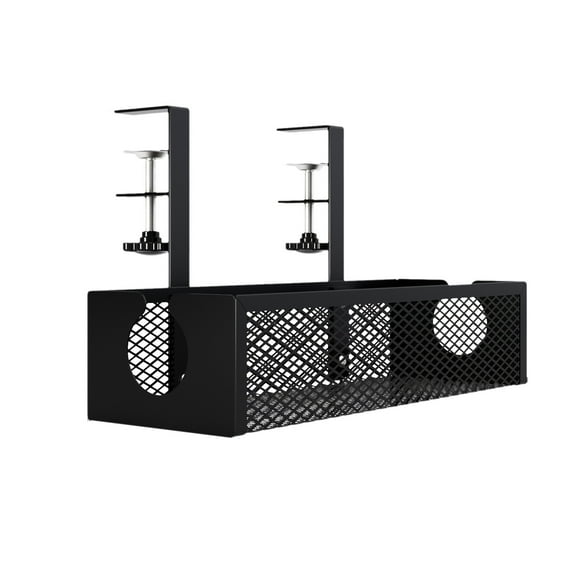 Yonrjhukm No Hole Office Under Desk Storage Basket, Adjustable Cable Manager, Carbon Steel Hanging Organizer for Classroom, Office Supplies, and Stationery Storage