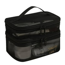 Yonrjhukm Large Capacity Transparent Travel Toiletry Bag, Double Layer Portable Organizer for Cosmetics, Daily Necessities, and Accessories, Multifunctional with Zipper and Handle Strap