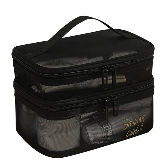 Yonrjhukm Large Capacity Transparent Travel Toiletry Bag, Double Layer Portable Organizer for Cosmetics, Daily Necessities, and Accessories, Multifunctional with Zipper and Handle Strap