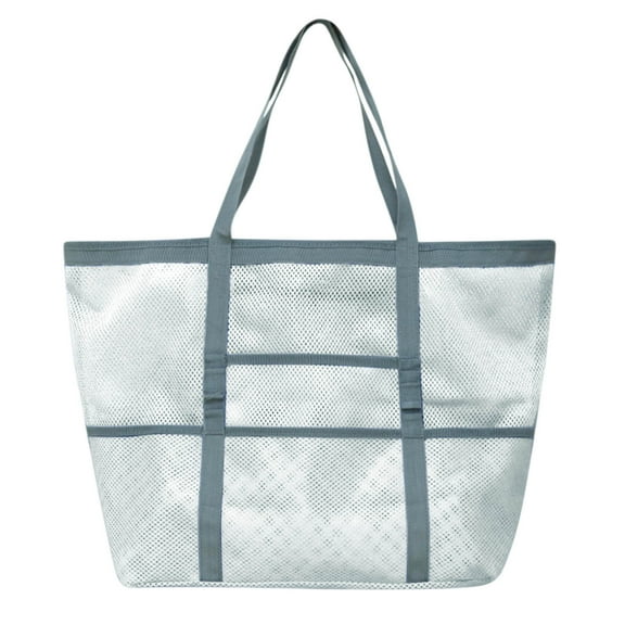 Yonrjhukm Large Mesh Beach Bag for Swimming, Travel, and Sports, Durable Tote with 8 Pockets, Quick-Dry Design, Lightweight Storage for Towels, Sunscreen, and Valuables