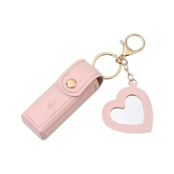 Yonrjhukm Lipstick Storage Box with Heart-Shaped Mirror, Mini Keychain Lipstick Holder, Coin Purse Makeup Organizer Bag for Purse, Handbag, and Travel