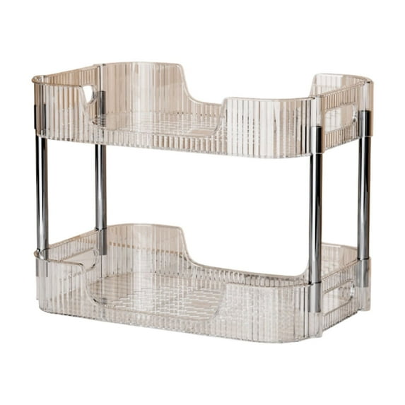 Yonrjhukm Plastic Double Layer Cosmetics Organizer, Transparent Bathroom Vanity Storage for Perfume, Lotion, and Beauty Products, Durable and Easy to Clean Desktop Shelf