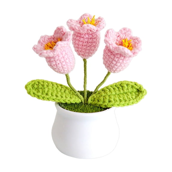 Yonrjhukm Potted Crochet Flowers, Handcrafted Milk Cotton Woven Floral Ornament for Home Decoration, Desktop Accent, Car Decor, and Holiday Gift, Easy Maintenance Artificial Plants