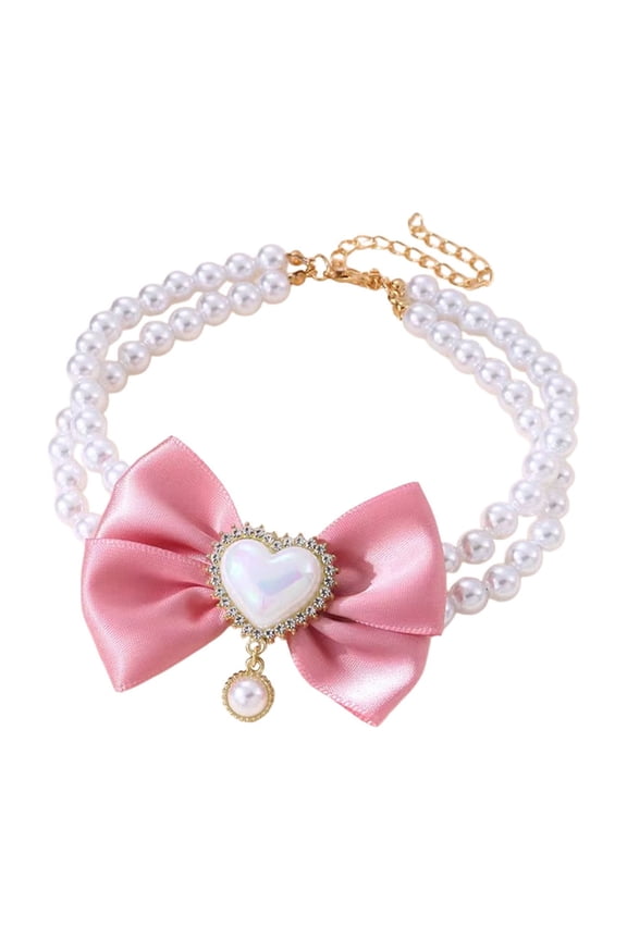 Princess Pet Pearl Bow Choker Necklace, Adjustable Safe Collar for Small to Medium Dogs & Cats, Elegant Decorative Pet Accessory for Photoshoots & Parties, Thoughtful Gift for Pet Owners