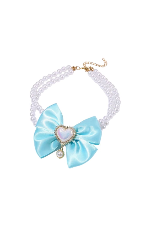 Princess Pet Pearl Bow Choker Necklace, Adjustable Soft Collar for Small to Medium Pets, Perfect for Outdoor Photoshoots, Birthday Parties, and Everyday Wear