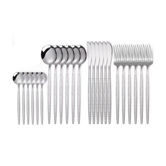 Yonrjhukm Stainless Steel Cutlery Set, 24 Piece Hammered Knife, Fork, and Spoon Set, Elegant Dining Utensils for Family Meals and Gatherings, Easy to Clean and Durable