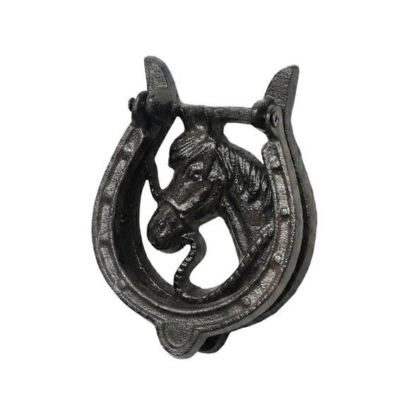 Yonrjhukm Vintage Cast Iron Horse Head Door Knocker, Rustic Wall Decor and Door Handle, American Country Style Entrance Accessory with Mounting Screws