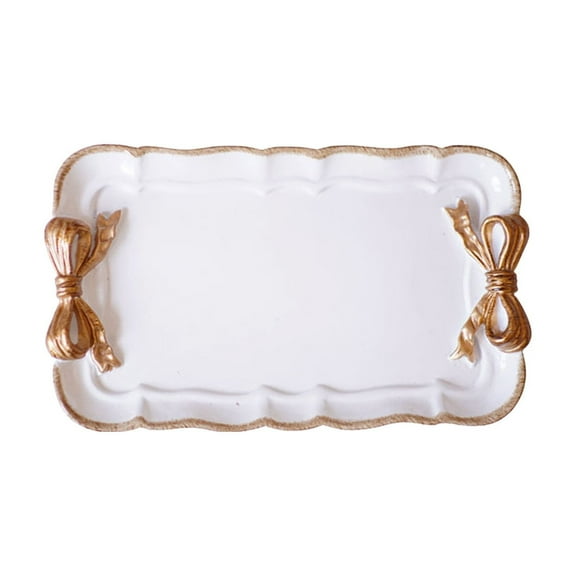 Yonrjhukm Vintage Dessert Tray, Resin Storage Tray for Jewelry, Bowknot Decorative Organizer, Japanese Inspired Home Accessories, Functional Sundries Plate