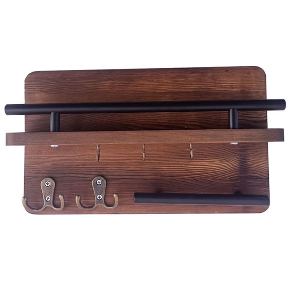 Yonrjhukm Wall Mount Key Hooks Organizer, Entryway Decor with Iron and Wood, Compact Key Storage for Small Spaces, Convenient Key Hanger for Foyer Entry