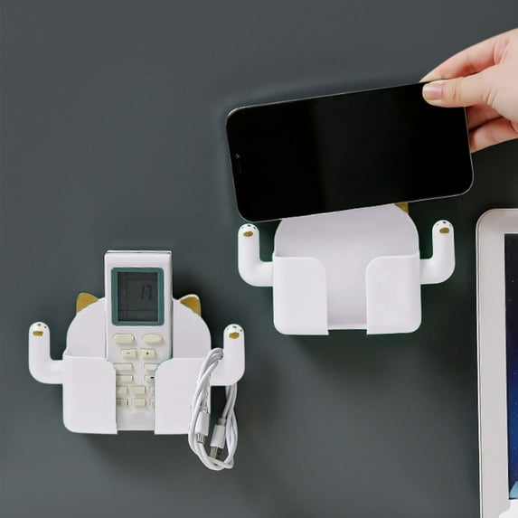 Yonrjhukm Wall Mounted Mobile Phone Storage Rack, Remote Control and Charger Holder, Bathroom and Kitchen Organizer, Sleek Plastic Design for Easy Accessibility