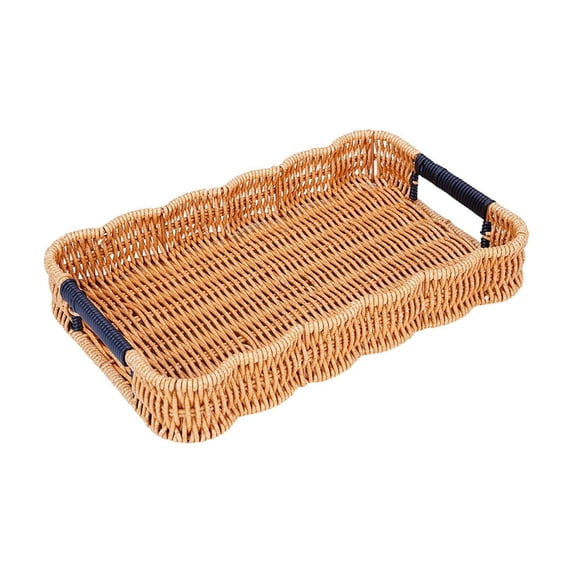 Yonrjhukm Wicker Serving Tray with Handles, Decorative Imitation Woven Storage Basket for Kitchen, Dining, and Living Room, Multi-Purpose Functional Tray for Fruits and Snacks
