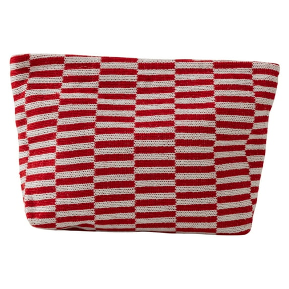 Yonrjhukm Woolen Knitted Cosmetic Bag, Striped Color-blocked Makeup Organizer, Portable Multi-functional Pencil Case, Soft Yarn Fabric for Cosmetics & Stationery Storage