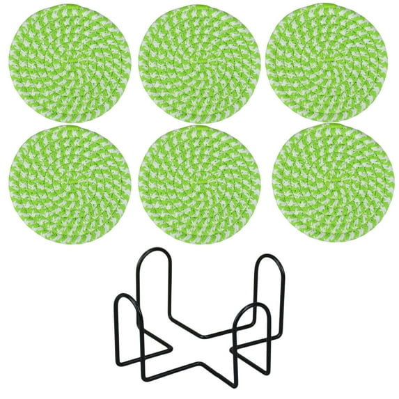 Yonrjhukm Woven Round Non Slip Yarn Placemats, Thermal Insulation Coasters for Kitchen & Dining Table, Durable & Easy to Clean, Perfect for Gifts with Storage Stand