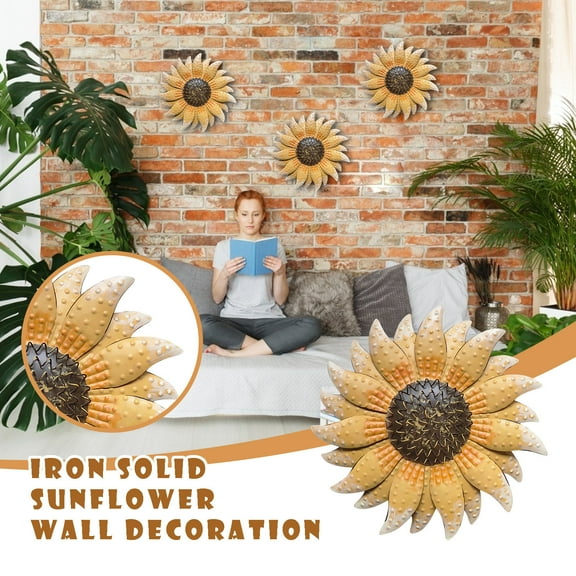 Yonrjhukm Wrought Iron Sunflower Wall Decoration, Hand-Painted Three-Dimensional Modern European Style Hanging Art for Living Room, Dining Room, Reception Room, Study Room