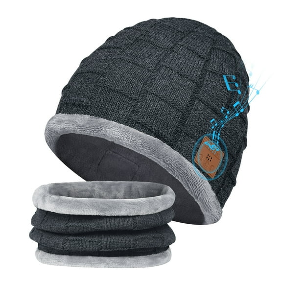 Yontune Gray Bluetooth Speaker Beanie Hats with Scarf for Outdoor Valentine's Day Gift for Men & Women