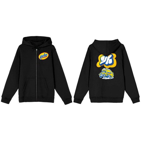 Yoo-hoo Busy Graffiti Long Sleeve Black Adult Zip-Up Hoodie-Large