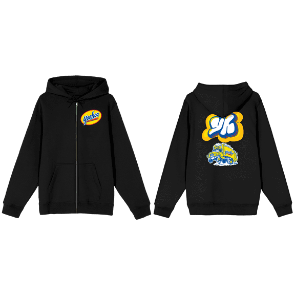 Yoo-hoo Busy Graffiti Long Sleeve Black Adult Zip-Up Hoodie-Medium