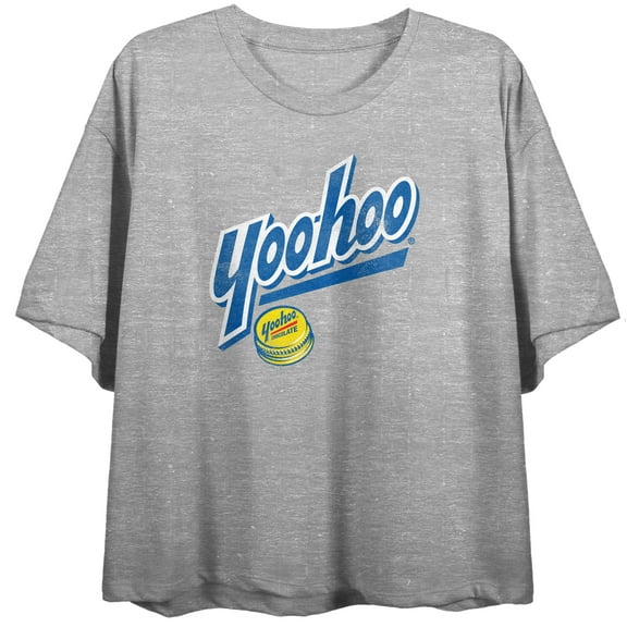 Yoo-hoo Logo Art Crew Neck Short Sleeve Gray Heather Women's Crop Top
-Medium