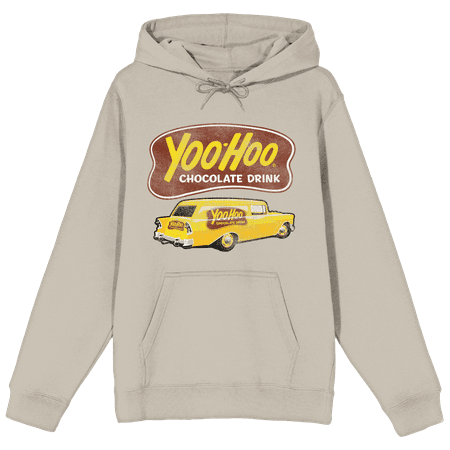 Yoo-hoo Vintage Logo & Car Art Long Sleeve Natural Hooded Sweatshirt-Medium