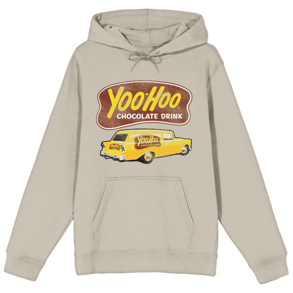 Yoo-hoo Vintage Logo & Car Art Long Sleeve Natural Hooded Sweatshirt-Medium