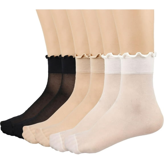 YooGuoGuo 12 Pairs Women's Sheer Ruffle Socks Nude Stocking Ultra Thin Cool See Through Cute Silk Ankle Socks for Women