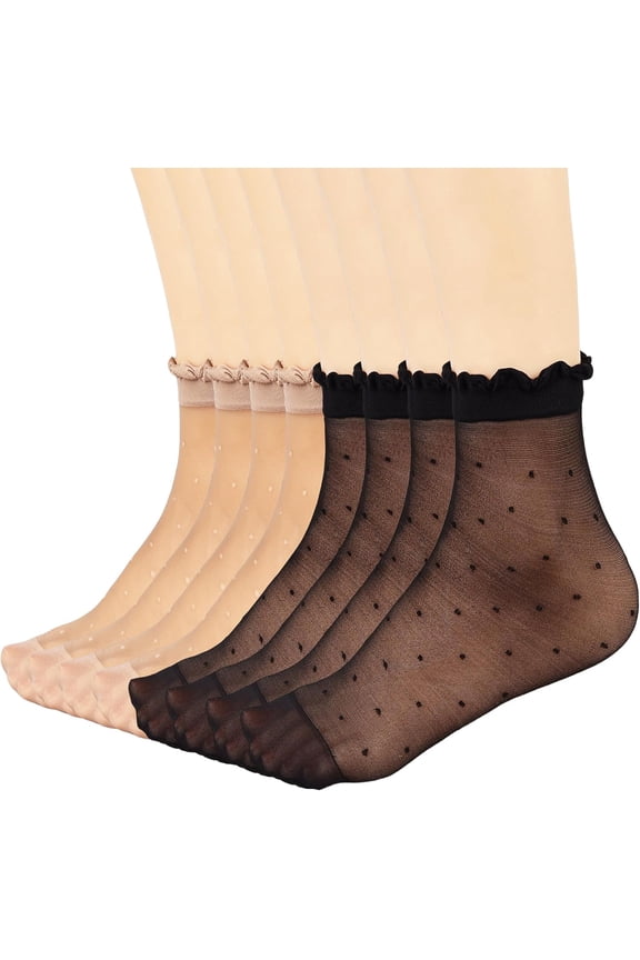 12 Pairs Women's Sheer Ruffled Socks Frilly Ankle High Nude Nylon Stocking Ultra Thin Cool Silk Socks for Women