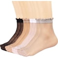 thumbnail image 1 of YooGuoGuo 12 Pairs Women's Sheer Ruffled Socks Frilly Ankle High Nude Nylon Stocking Ultra Thin Cool Silk Socks for Women, 1 of 7