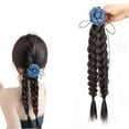 thumbnail image 1 of YooGuoGuo 1pc Hair Braid Extension Ponytail with Jean Rose Flower Duel-Braid Black Hair Extension with Elastic Band for Girls (Black), 1 of 6