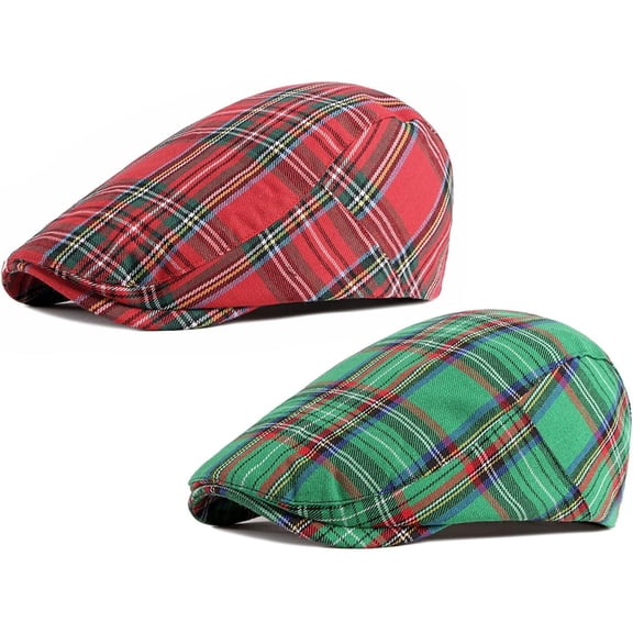 YooGuoGuo 2 Pack Men's Plaid Cotton Flat Newsboy Ivy Golf Cap Hat
