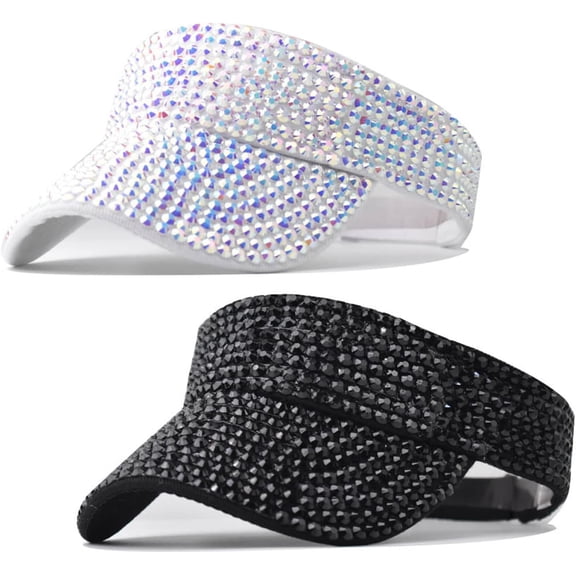 YooGuoGuo 2 Pack Shiny Rhinestone Sun Visors for Women Girls Mens Sports Sun Cap for Beach Running tennis golf festival party