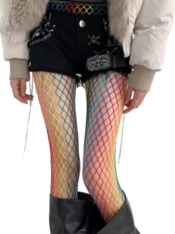 2 Packs Y2K Fishnet Tights for Women Rainbow Gothic Fishnet Stockings Vintage Net Tights Fairy Grunge Accessories