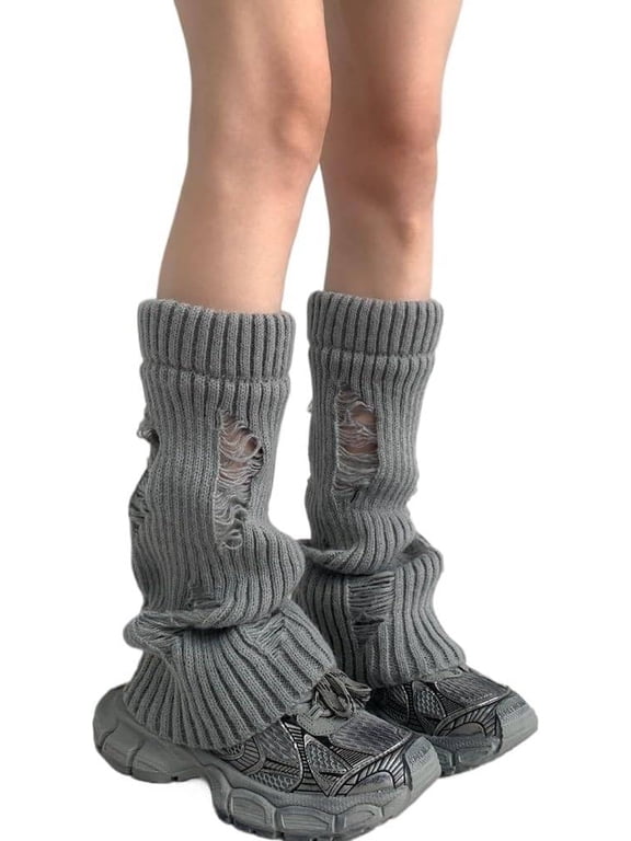 2 Pairs Ripped Y2K Leg Warmers Women's Knit Thin Ribbed Leg Socks 80s Grunge Party Boot Socks Gothic Accessories