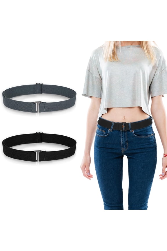 2 Pcs Elastic Belt Women Wide Elastic Belts for Women Stretch Womens Elastic Belt Stretchy Belts for Women Ladies Jeans Pants Dresses with Flat Buck