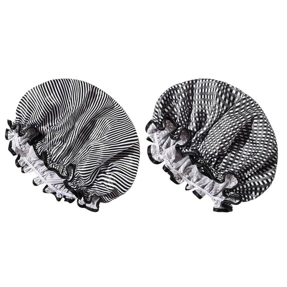 YooGuoGuo 2-Piece Shower Caps, Double Layer Waterproof Shower Cap for Women, Reusable Large Size Hair Cap for Long Thick Hair (Rainbow & Starshine)