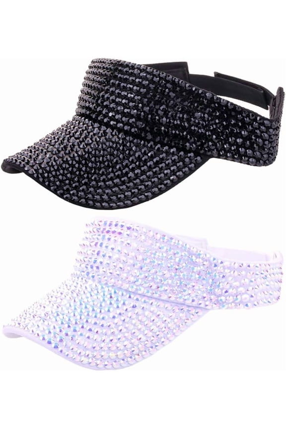 2PCS Bling Rhinestones Sport Sun Visor Hats for Women Adjustable Summer Cap