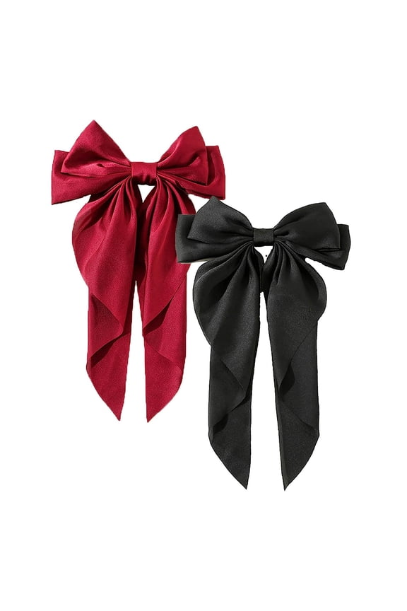 2Pcs Super Big Bow Hair Clips French Style Soild Color Knotted Bowknot Spring Snap Barrettes Hair Clips with Long Ribbon for Women Girls (Champagne+Gold)