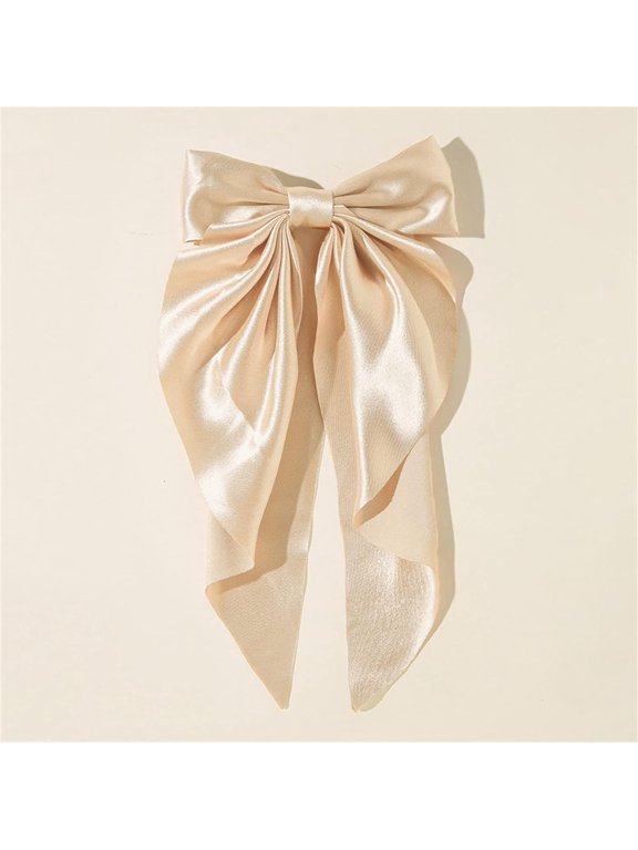 2Pcs Super Big Bow Hair Clips French Style Soild Color Knotted Bowknot Spring Snap Barrettes Hair Clips with Long Ribbon for Women Girls (Champagne+Gold)