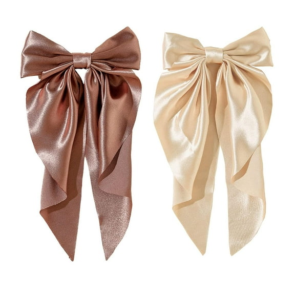 YooGuoGuo 2Pcs Super Big Bow Hair Clips French Style Soild Color Knotted Bowknot Spring Snap Barrettes Hair Clips with Long Ribbon for Women Girls (Champagne Gold)