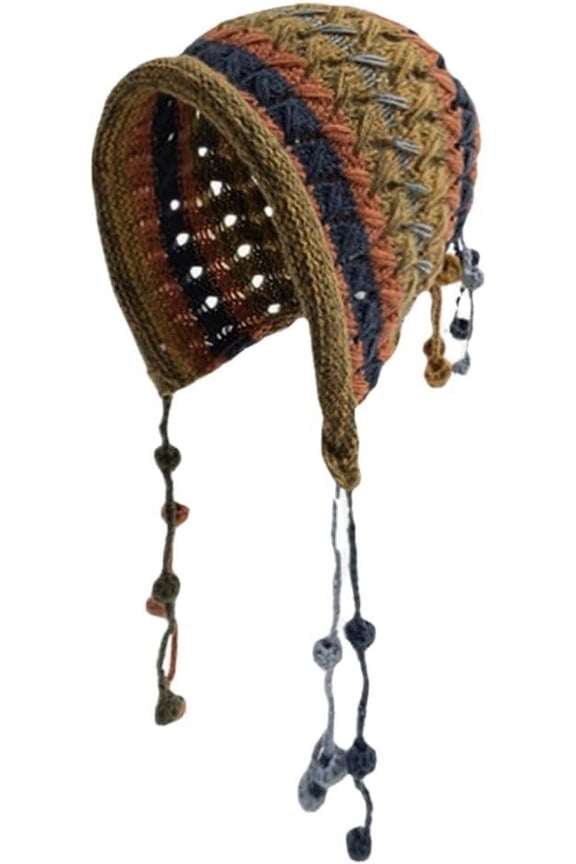 2k Beanie for Women Crochet Hats Demon Beanies Stripes Hat Mens Grunge Emo Slouchy Warm Tassels Knitted Hats