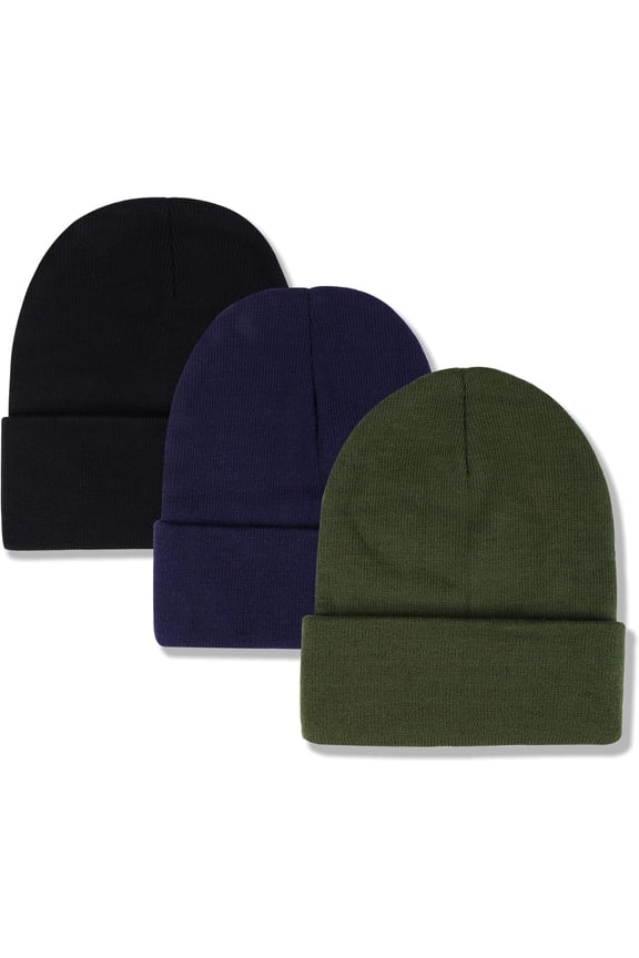 3 Pack Unisex Winter Warm Knit Beanie Hats Cuffed Ribbed Skull Caps Toboggan Hat for Women Men