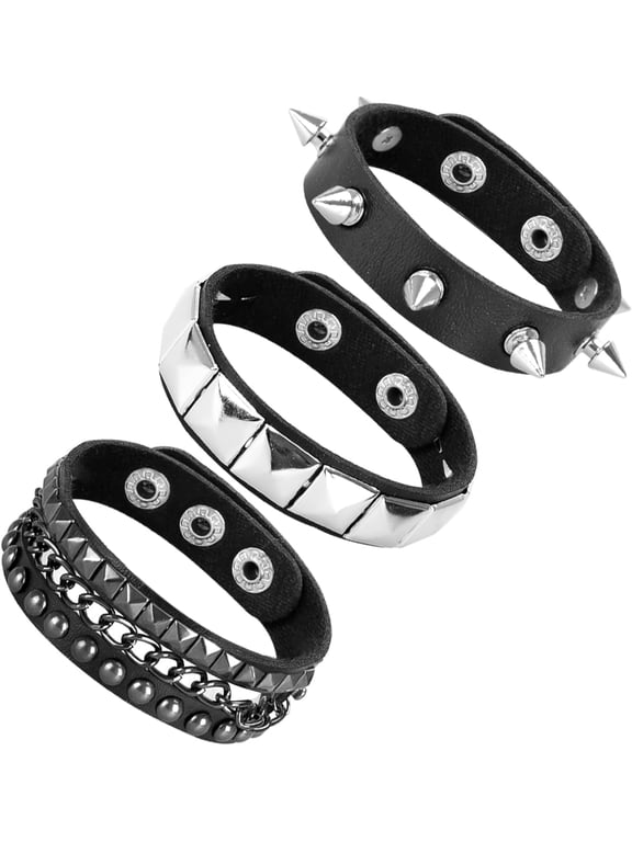 3 Pcs Punk Studded Bracelet Set 80s 90s Emo Jewelry Accessories Rivet Punk Spike Leather Bracelet Gothic Gift for Men Women