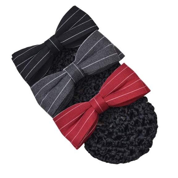 YooGuoGuo 3pcs Premium Women Hair Clips with Thick Snood Stripe Bowknot Clips with Snood Net Bow Barrette Hair Clip Bun Cover Set for Mother's Day Thanksgiving Birthday Valentine's Christmas (Stripe)