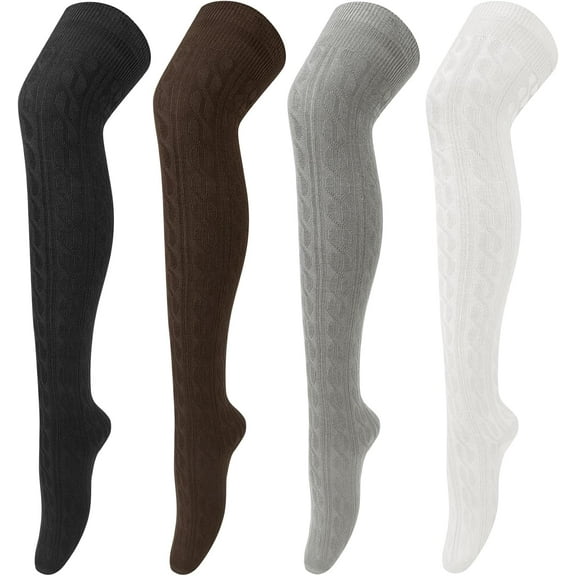 YooGuoGuo 4 Pairs Thigh High Socks for Women Knit Long Over the Knee Socks Knee High Socks Gifts