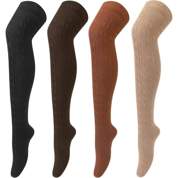 YooGuoGuo 4 Pairs Thigh High Socks for Women Knit Long Over the Knee Socks Knee High Socks Gifts