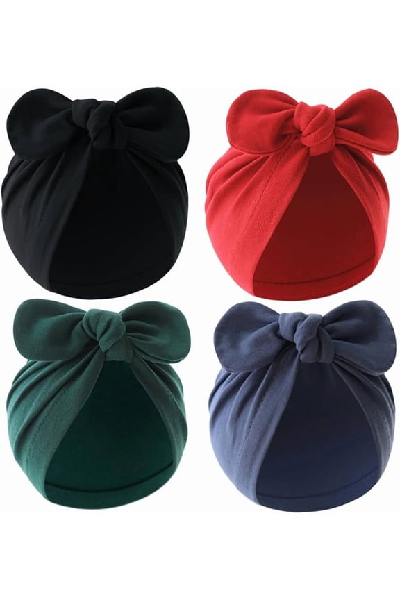 4PCS Newborn Baby Bow Knot Turban Hat Infant Toddler Hospital Hat Cotton Head Wrap Beanie Cap