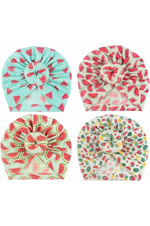 4PCS Printed Baby Turban Hats Newborn Beanie Cap Knot Headwrap Toddler Infant Cap 0-3 Years